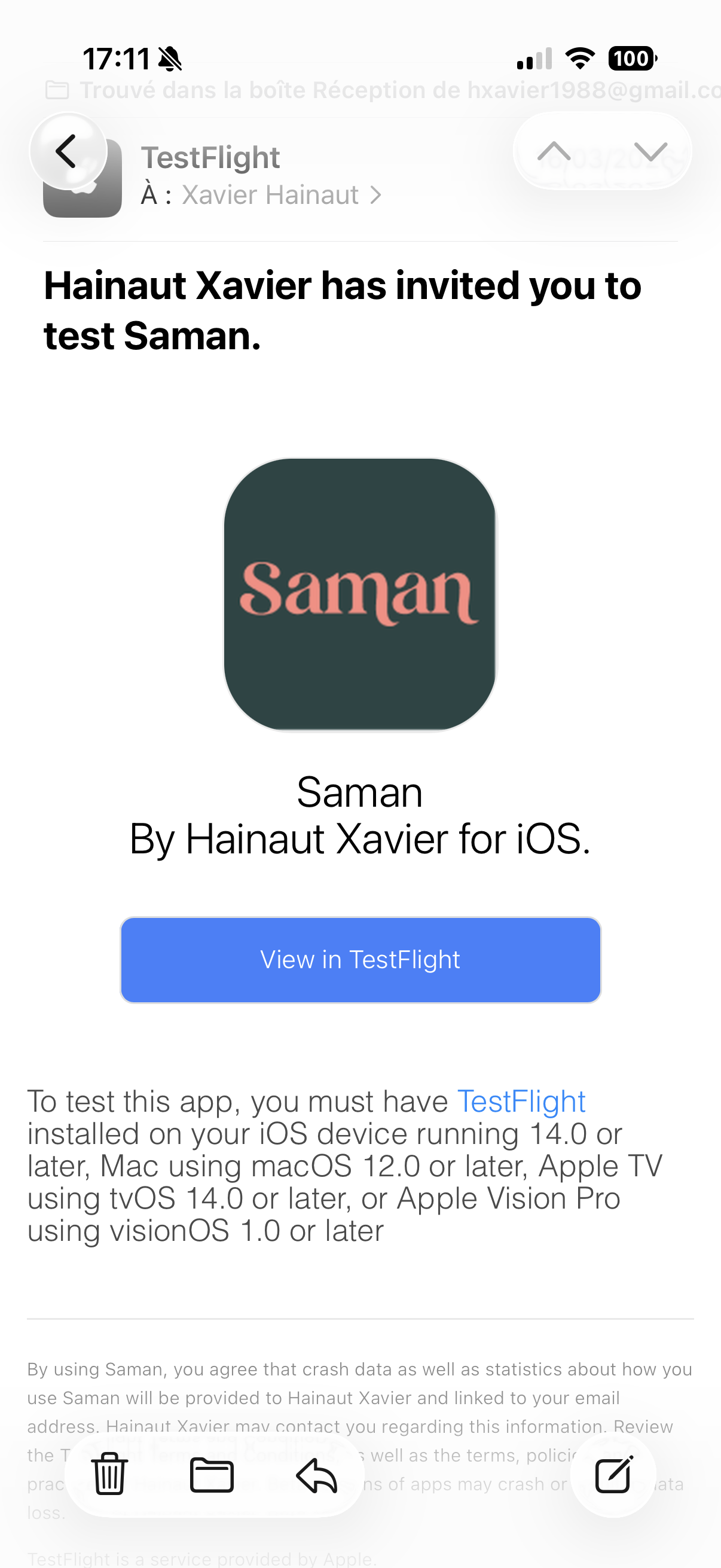 E-mail d'invitation Saman